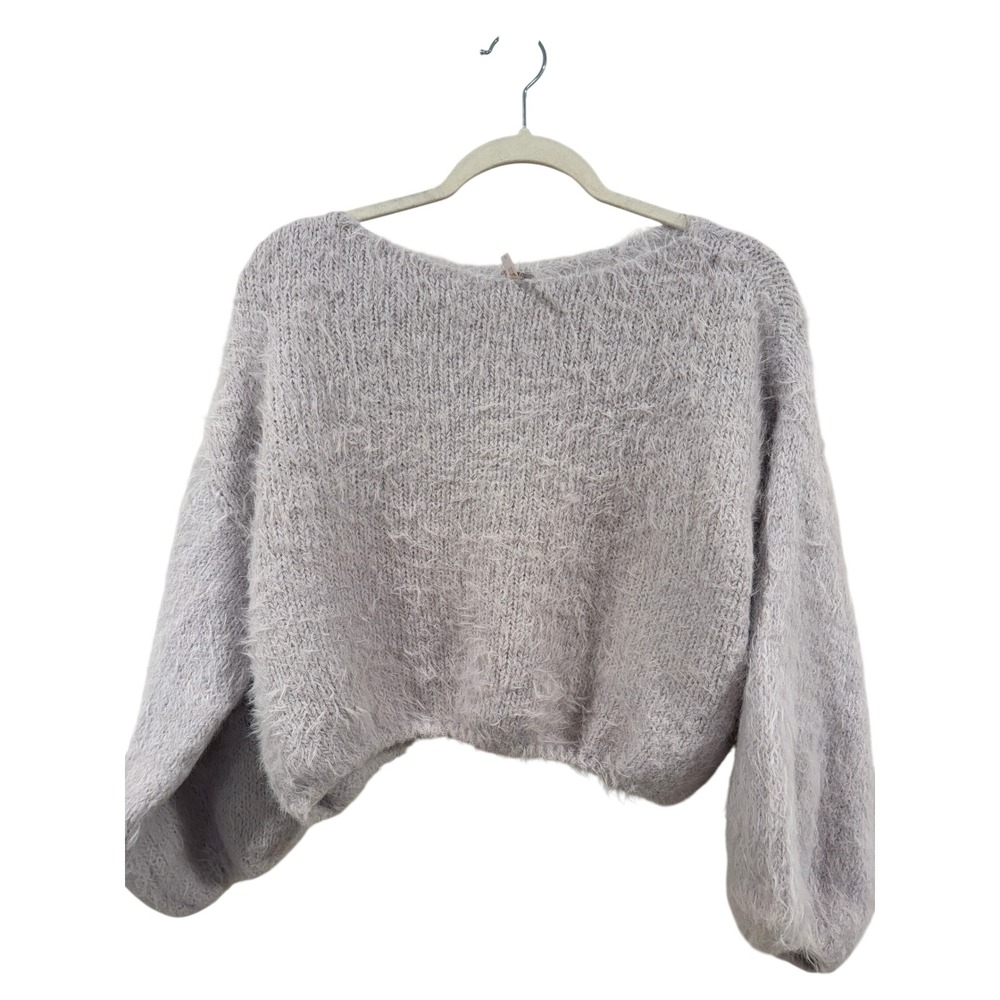 Free People Fluffy Fuzzy Sweater Violet Frost Lilac Cropped Eyelash Knit Small